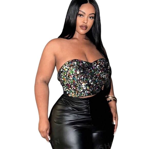 Sequin Embellished Boustier Crop Bra Top - Picture 1 of 4